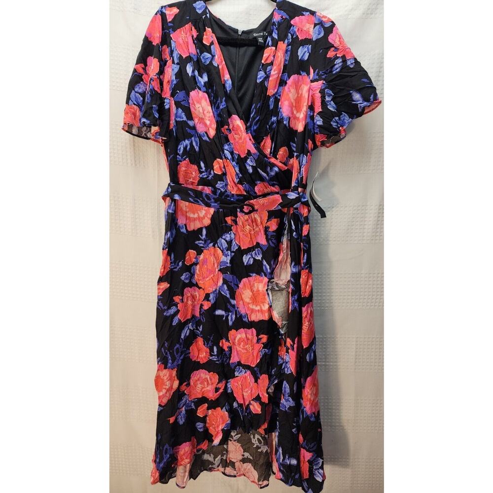 Suite 7 Dress 14w Womens Pink Ruched Wrap Cap Sleeve Cap Sleeve Formal Ruffle